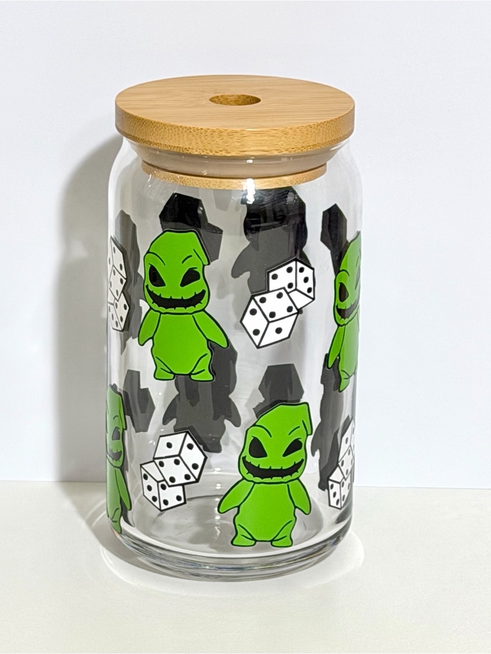 Oogie Green Monster 16oz Libby Can Glass Tumbler with Bamboo Lid